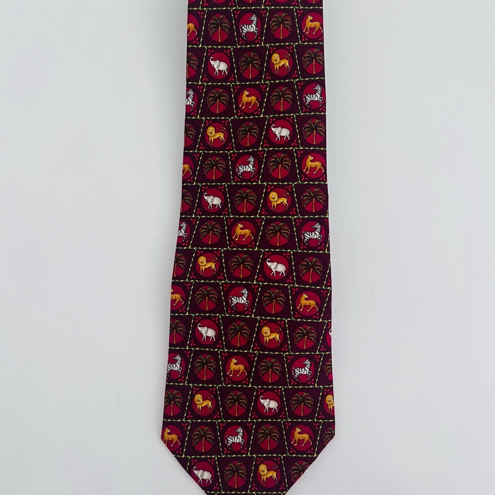Salvatore Ferragamo Burgundy Tie with Animal Design
